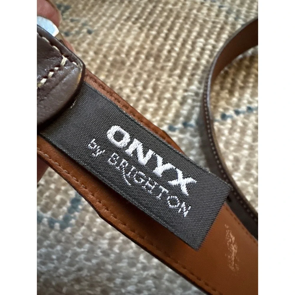 Onyx by Brighton Mens Brown Leather Belt 34 M30278 Handcrafted USA Silver Buckle
